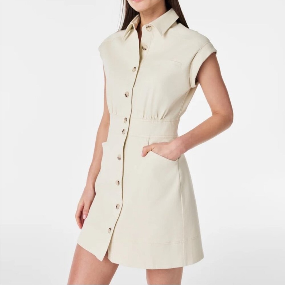 SPANX NWT Button Front Stretch‎ Twill Utility Dress eggshell XL